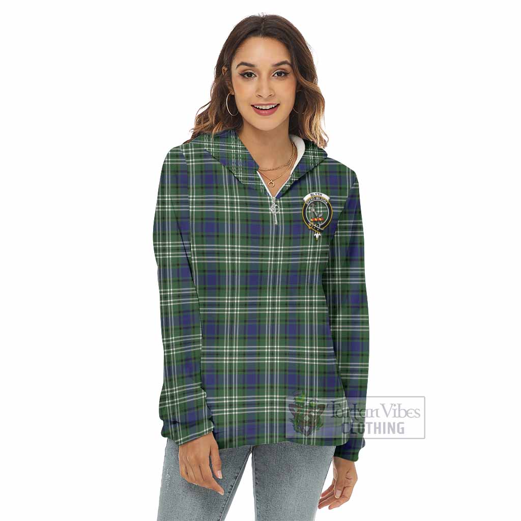 Blyth Tartan Women's Borg Fleece Hoodie with Half Zip with Family Crest - Tartan Vibes Clothing