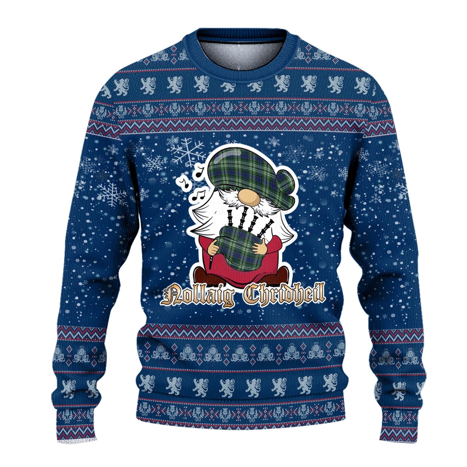 Blyth Clan Christmas Family Knitted Sweater with Funny Gnome Playing Bagpipes - Tartanvibesclothing