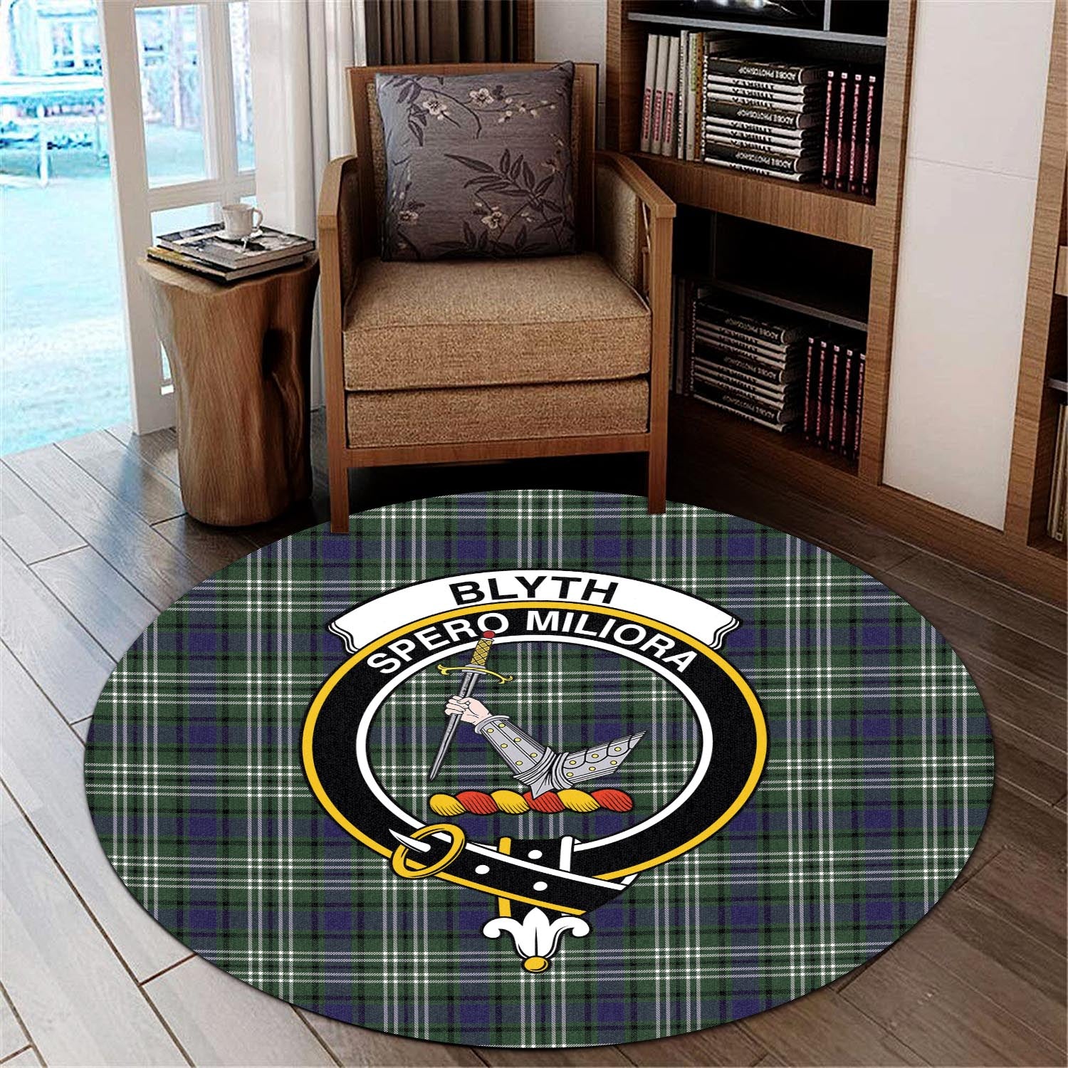 Blyth Tartan Round Rug with Family Crest - Tartanvibesclothing