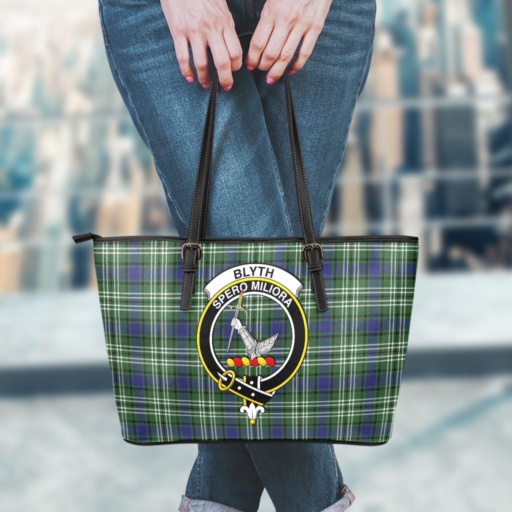 Blyth Tartan Leather Tote Bag with Family Crest - Tartanvibesclothing