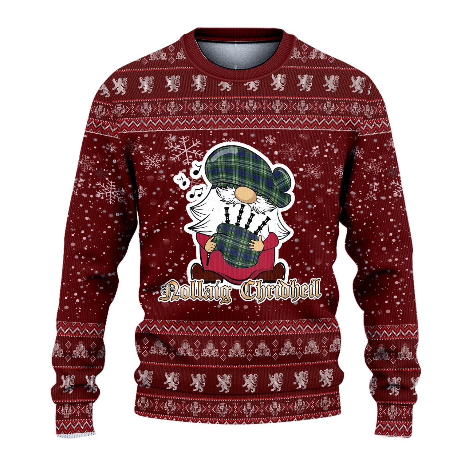 Blyth Clan Christmas Family Knitted Sweater with Funny Gnome Playing Bagpipes - Tartanvibesclothing