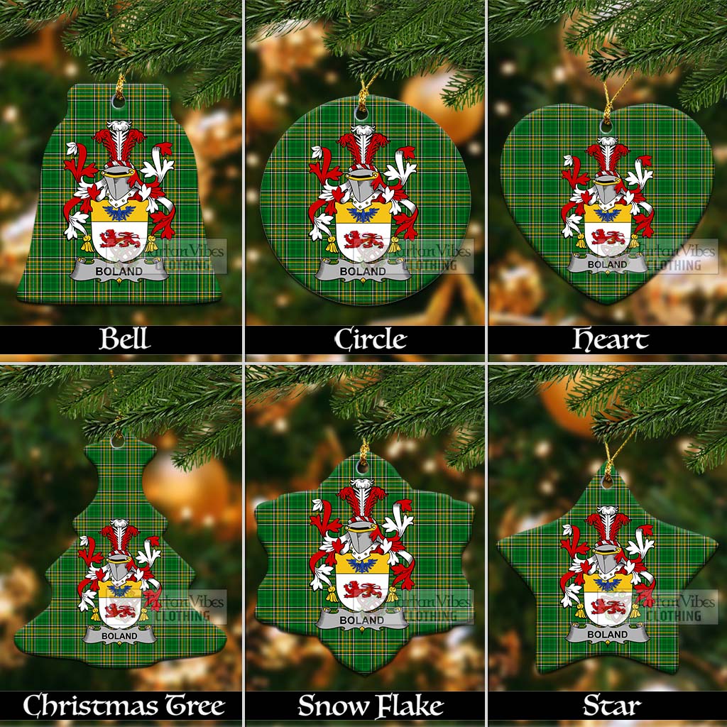 Tartan Vibes Clothing Boland Irish Clan Tartan Christmas Ceramic Ornament with Coat of Arms