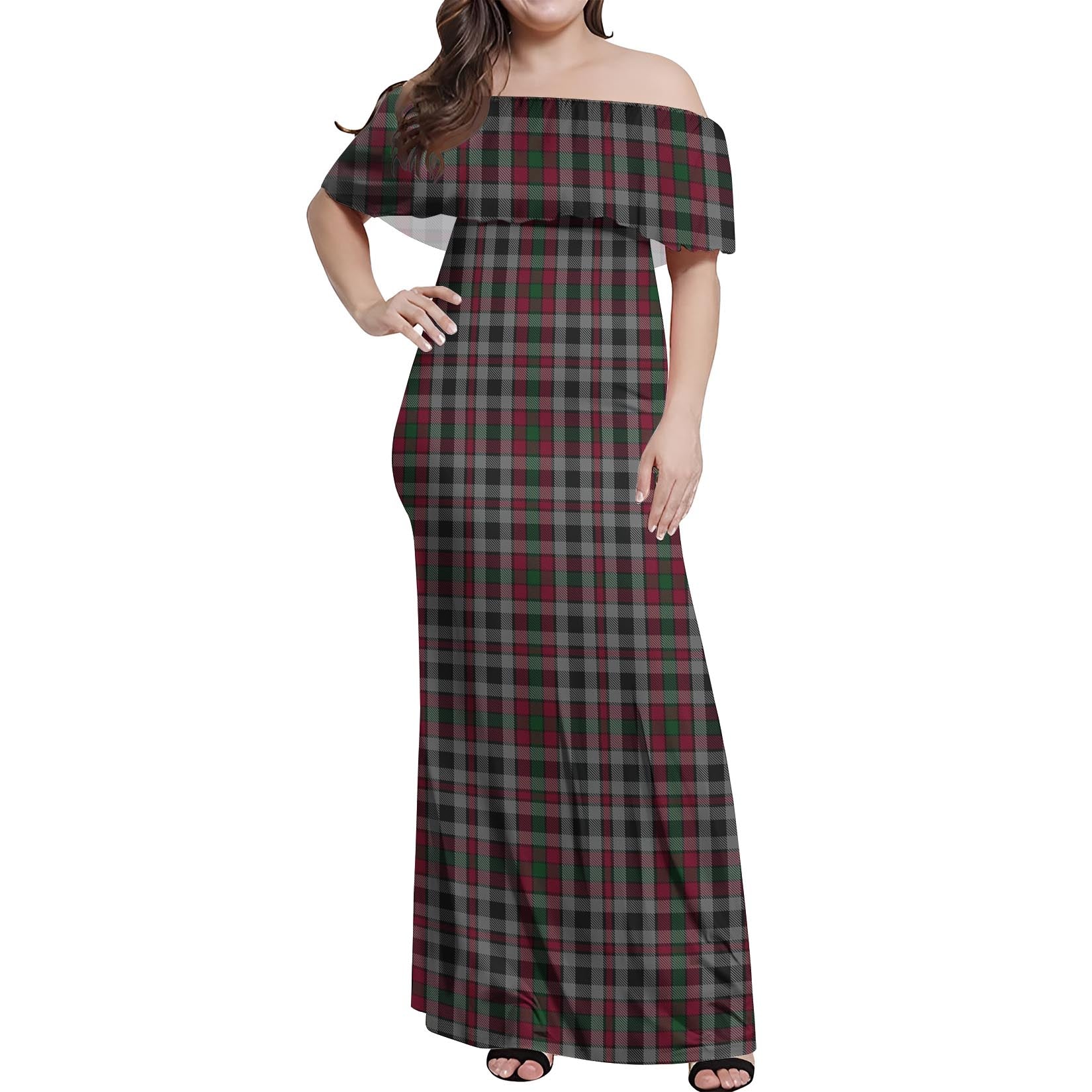 Borthwick Tartan Off Shoulder Long Dress Women's Dress - Tartanvibesclothing