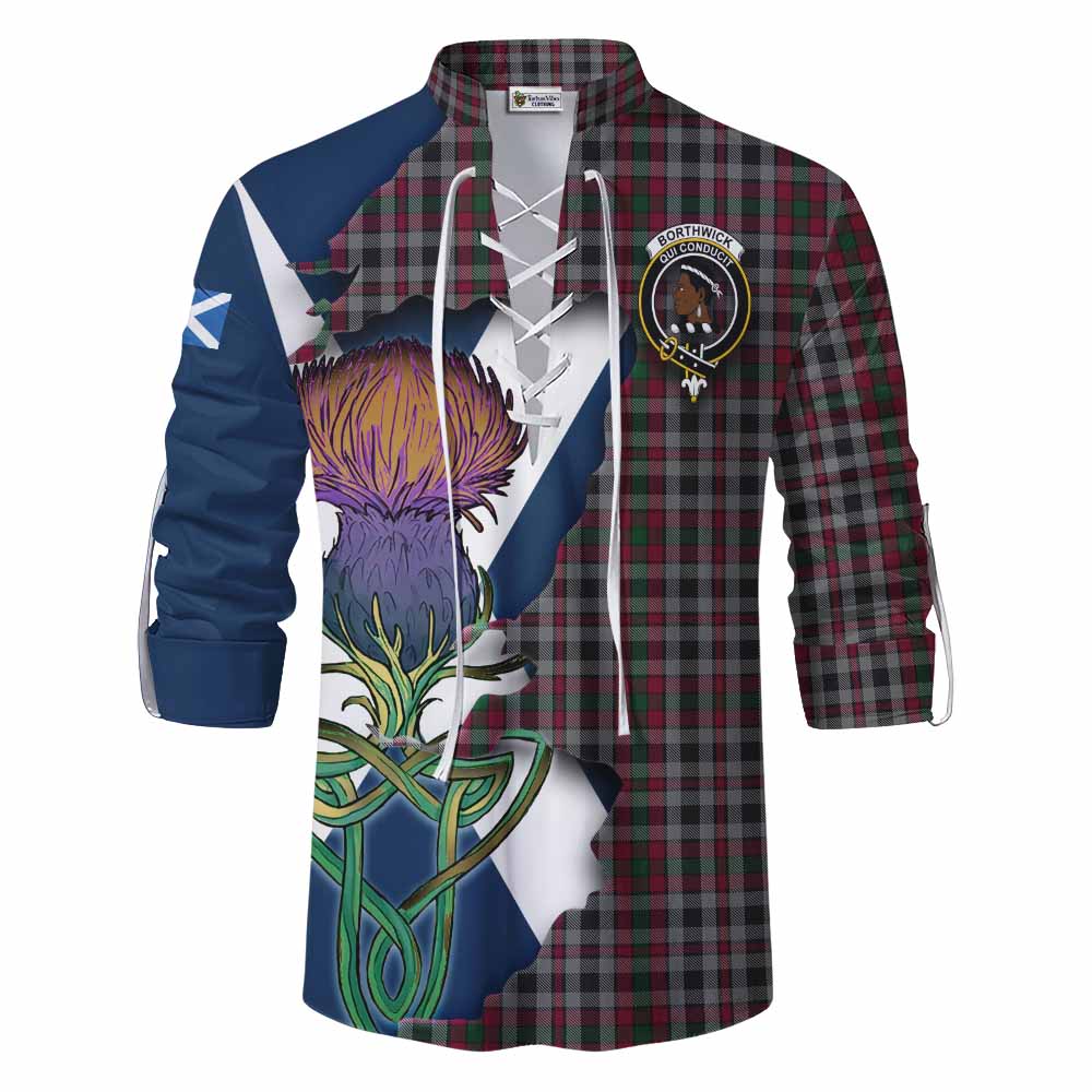 Borthwick Tartan Family Crest Ghillie Kilt Shirt Scottish Thistle Celtic Inspired Men - Tartan Vibes Clothing