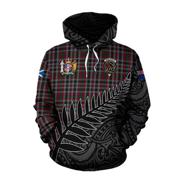 Borthwick Crest Tartan Cotton Hoodie with New Zealand Silver Fern Half Style Pullover Hoodie XS - Tartan Vibes Clothing