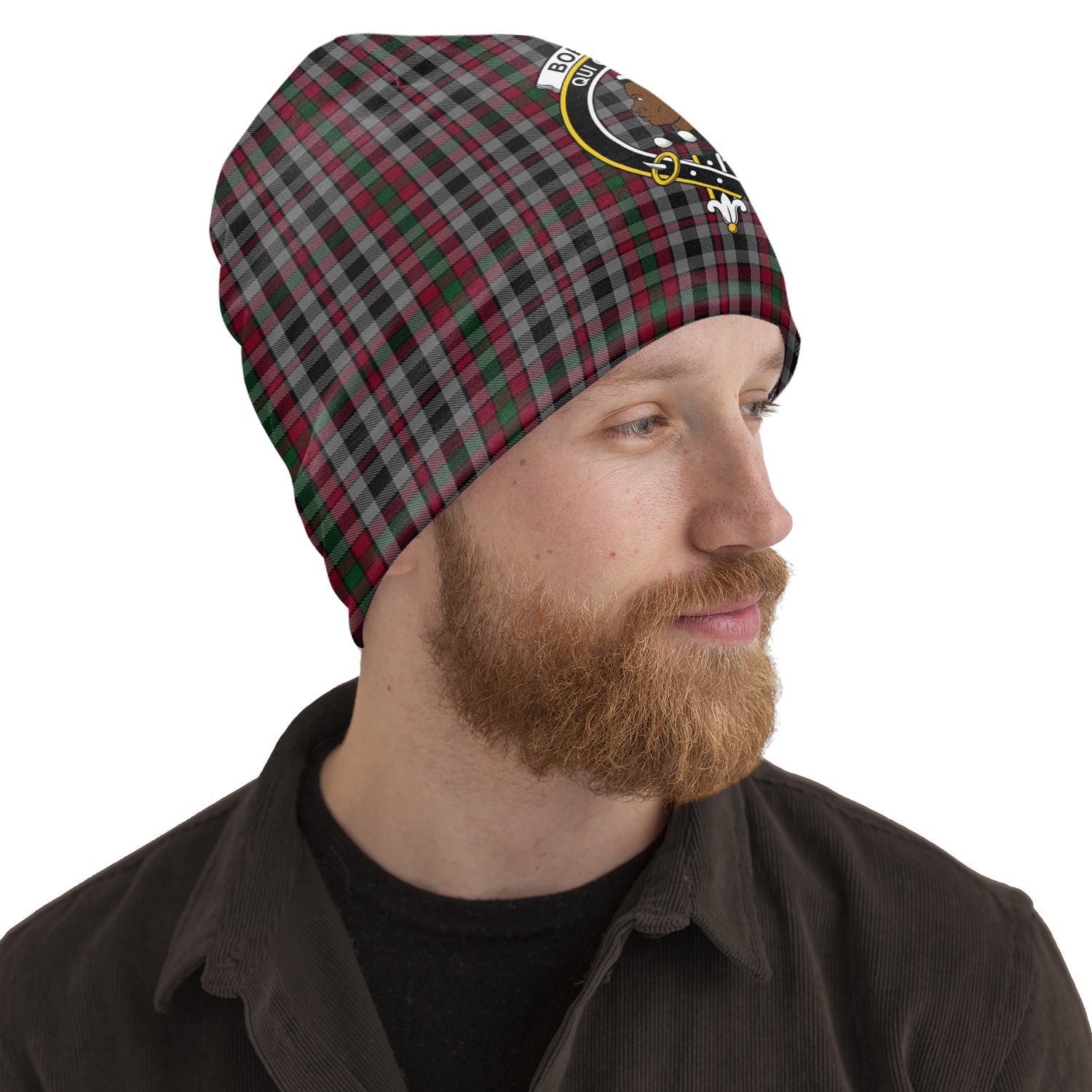 Borthwick Tartan Beanies Hat with Family Crest One Size 22 inches 15.5 inches - Tartanvibesclothing