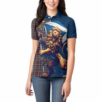 Borthwick Tartan Family Crest Women's Polo Shirt with Scottish Majestic Lion Women - Tartan Vibes Clothing