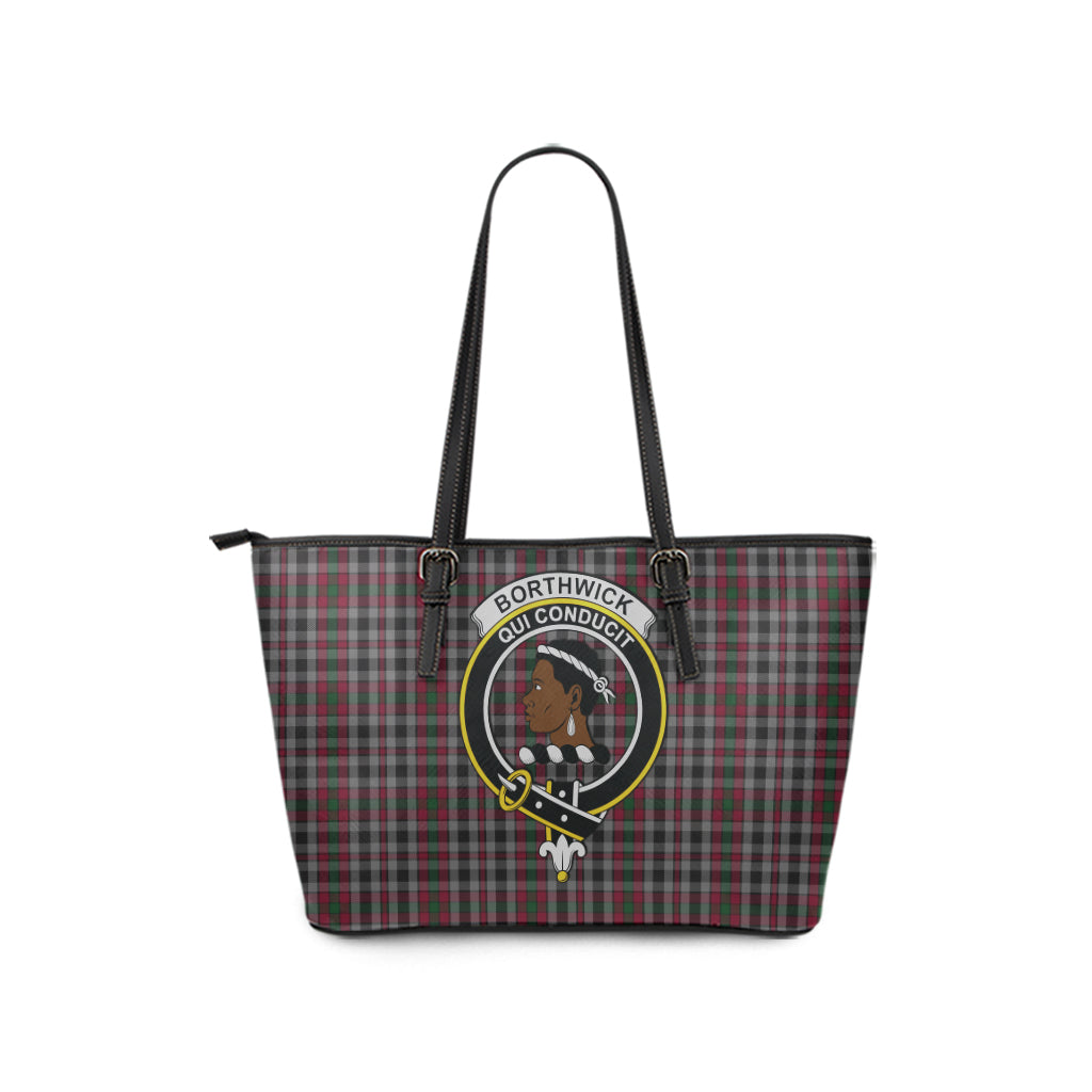 Borthwick Tartan Leather Tote Bag with Family Crest - Tartanvibesclothing