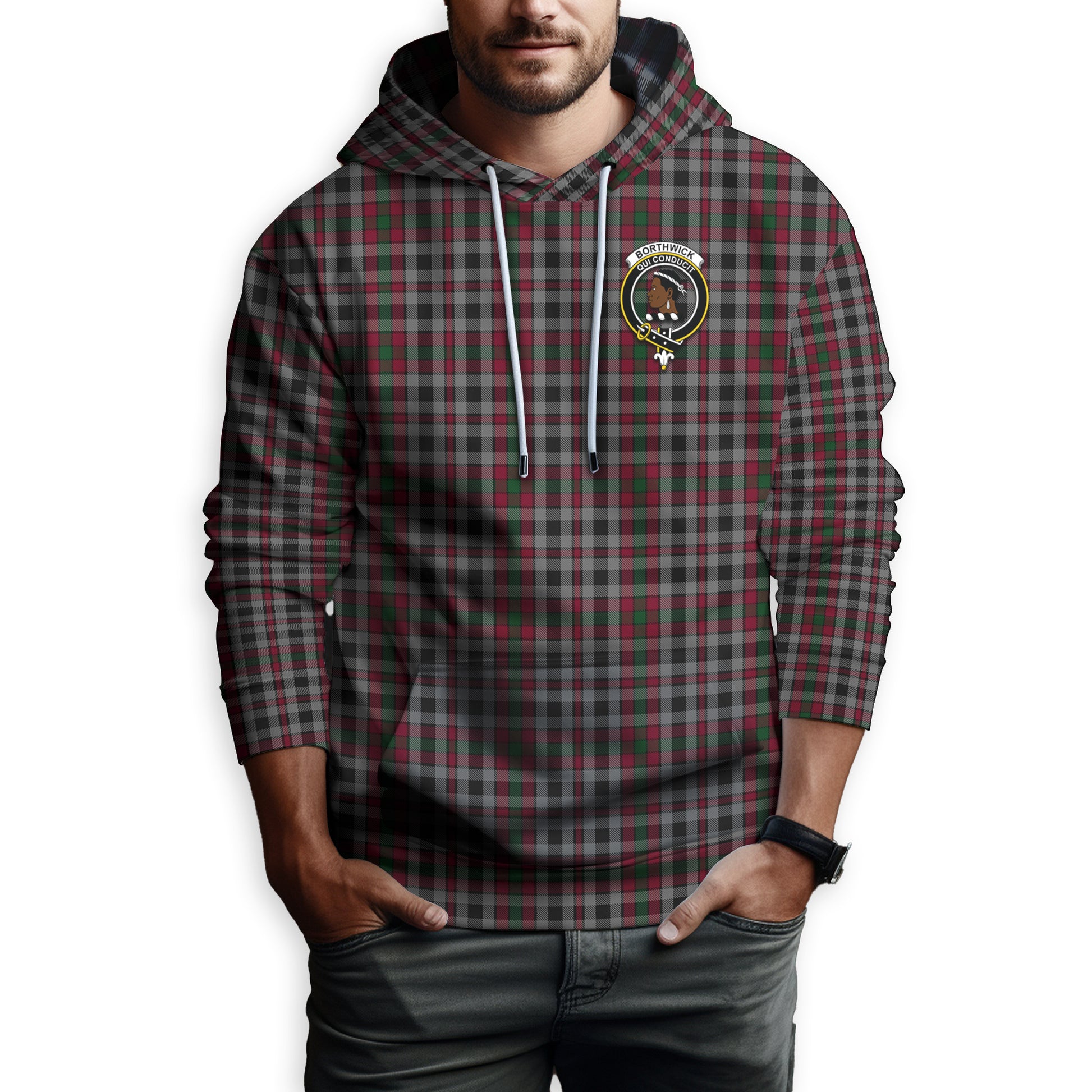 Borthwick Tartan Hoodie with Family Crest - Tartanvibesclothing