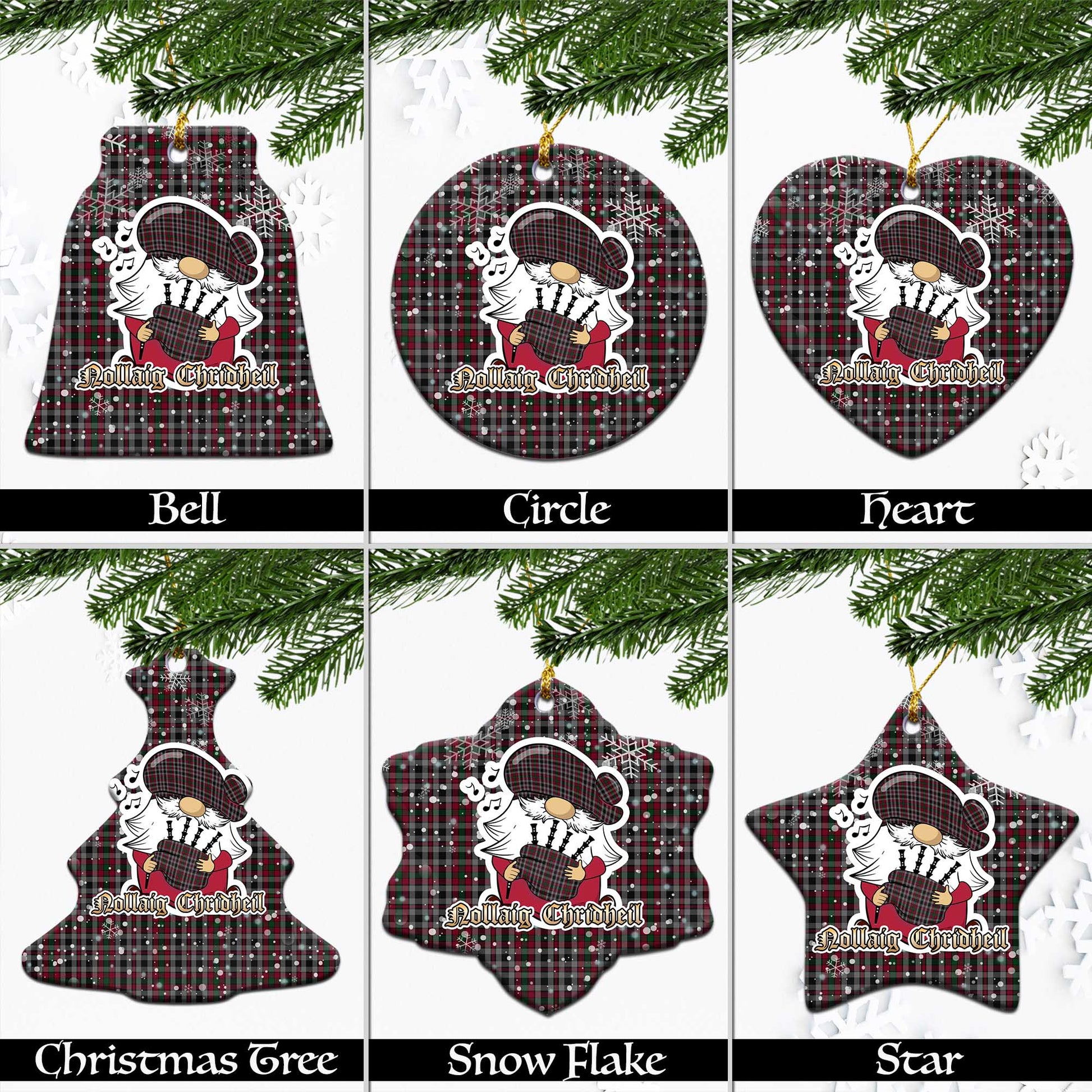 Borthwick Tartan Christmas Ornaments with Scottish Gnome Playing Bagpipes Ceramic - Tartanvibesclothing