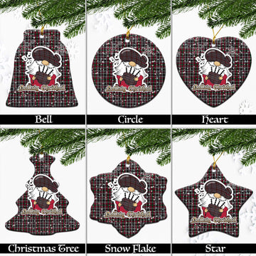 Borthwick Tartan Christmas Ceramic Ornaments with Scottish Gnome Playing Bagpipes