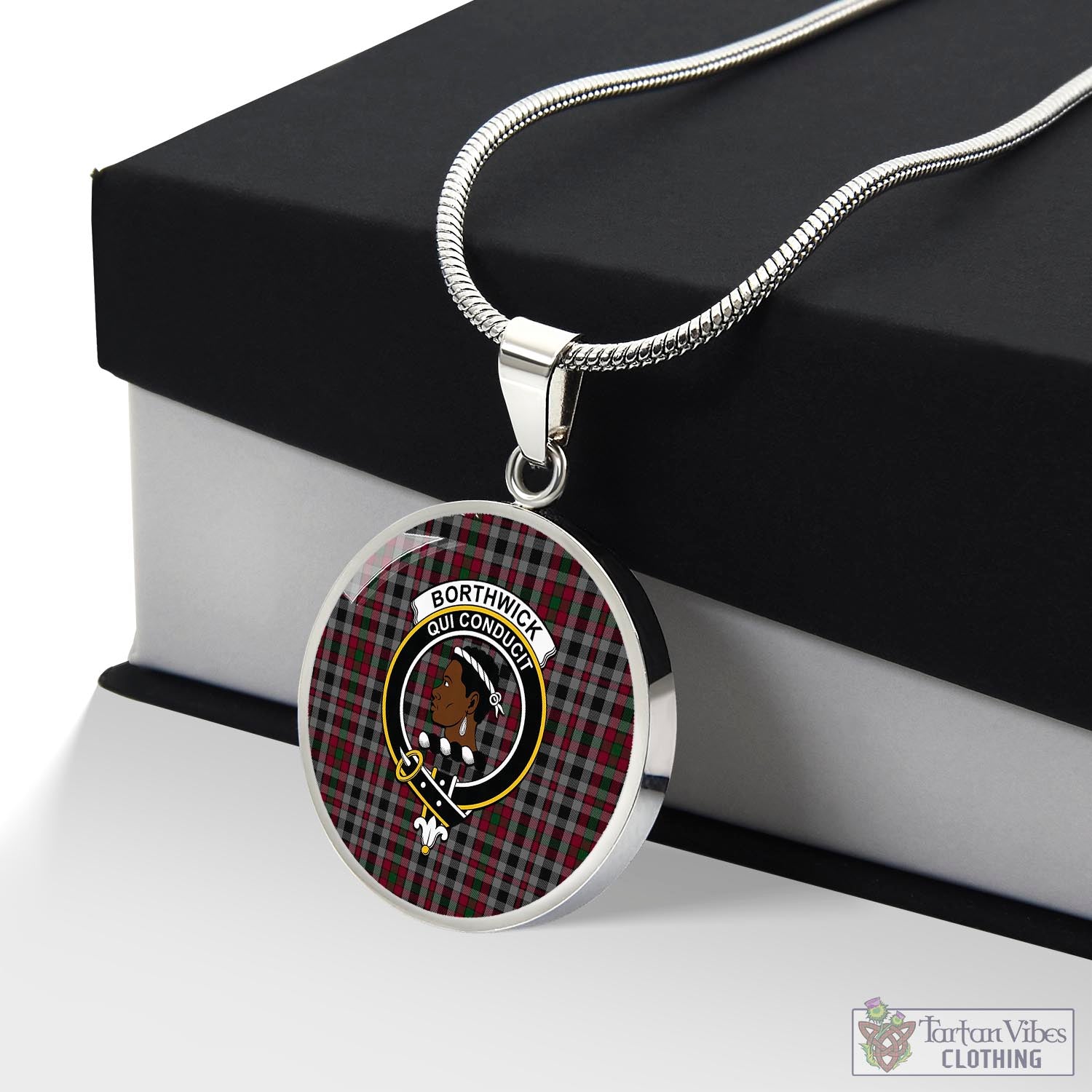 Tartan Vibes Clothing Borthwick Tartan Circle Necklace with Family Crest