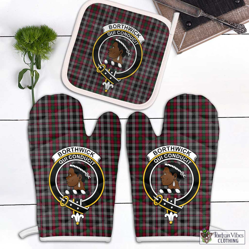 Borthwick Tartan Combo Oven Mitt & Pot-Holder with Family Crest White - Tartan Vibes Clothing