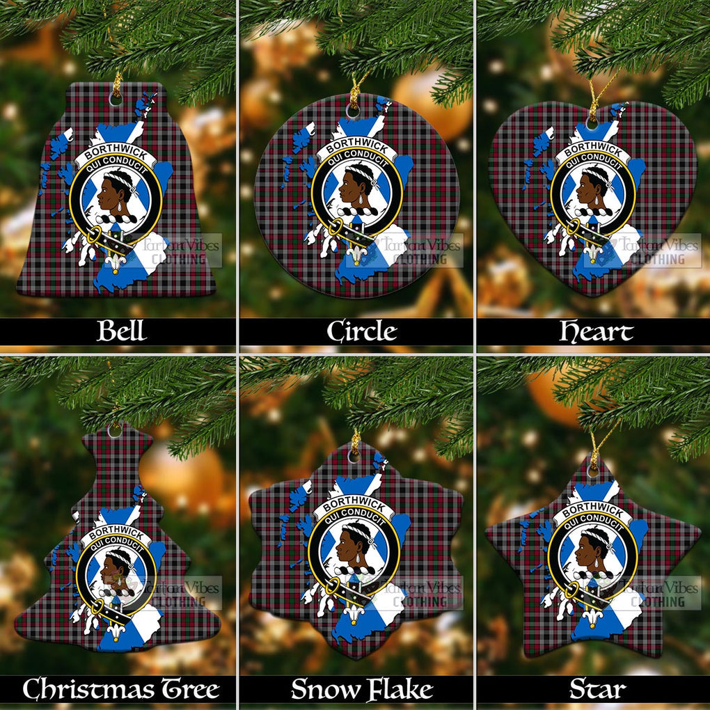 Tartan Vibes Clothing Borthwick Tartan Christmas Ornament with Family Crest and Scotland Map