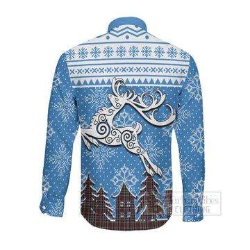 Borthwick Clan Christmas Long Sleeve Button Shirt Celtic Reindeer Style Men's Shirt - Tartan Vibes Clothing