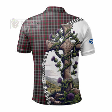 Borthwick Tartan Polo Shirt with Family Crest and St. Andrew's Cross Accented by Thistle Vines - Tartan Vibes Clothing