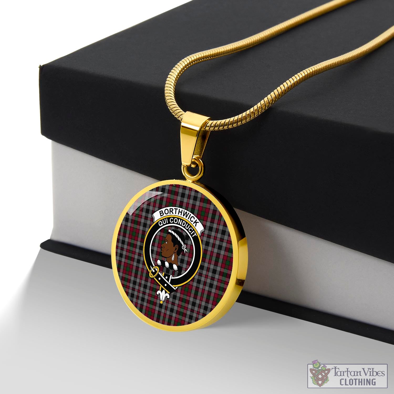 Tartan Vibes Clothing Borthwick Tartan Circle Necklace with Family Crest