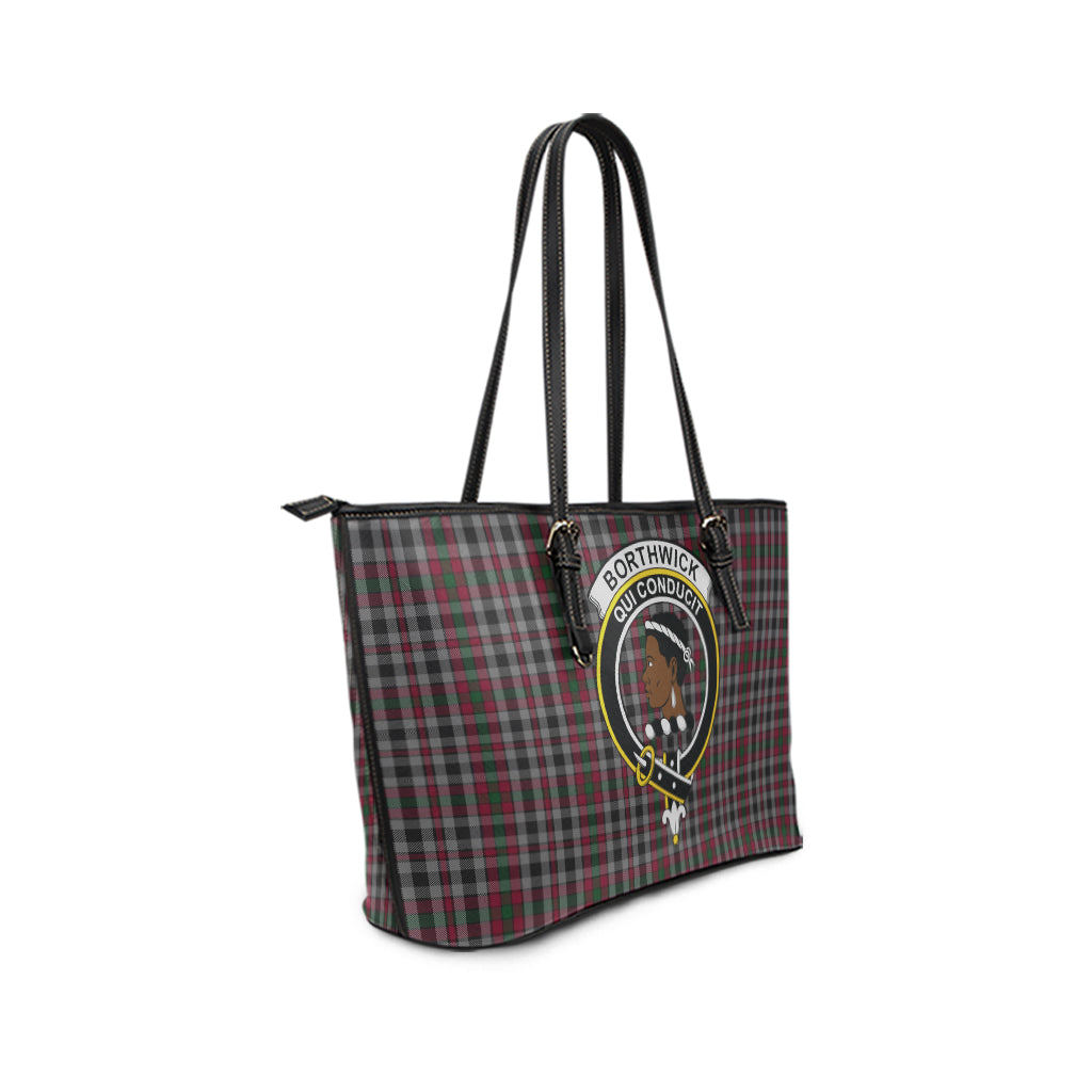 Borthwick Tartan Leather Tote Bag with Family Crest - Tartanvibesclothing