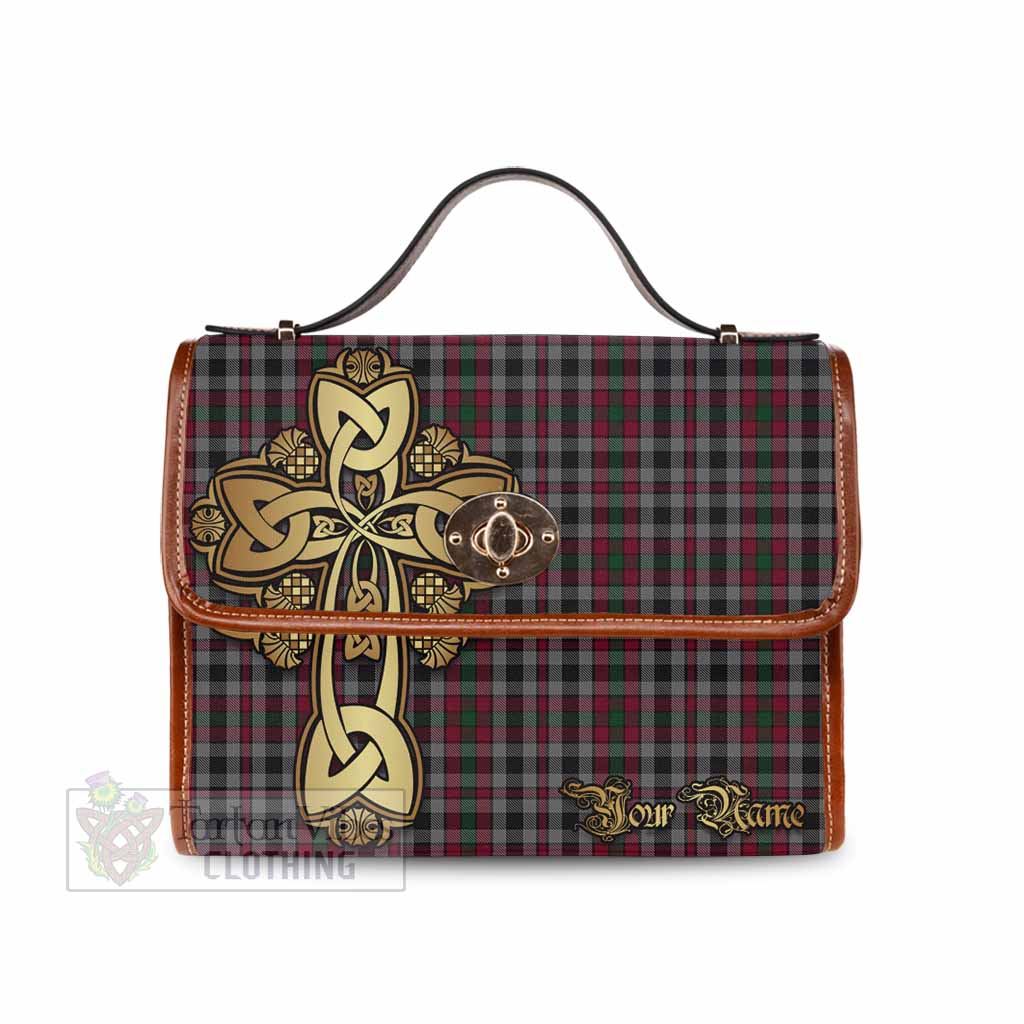 Borthwick Tartan Waterproof Canvas Bag Golden Thistle Celtic Cross Style Brown Leather Strap One Size 10.5*20*27cm - Tartan Vibes Clothing