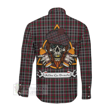 Borthwick Tartan Long Sleeve Button Shirt with Family Crest and Bearded Skull Holding Bottles of Whiskey Men's Shirt - Tartan Vibes Clothing