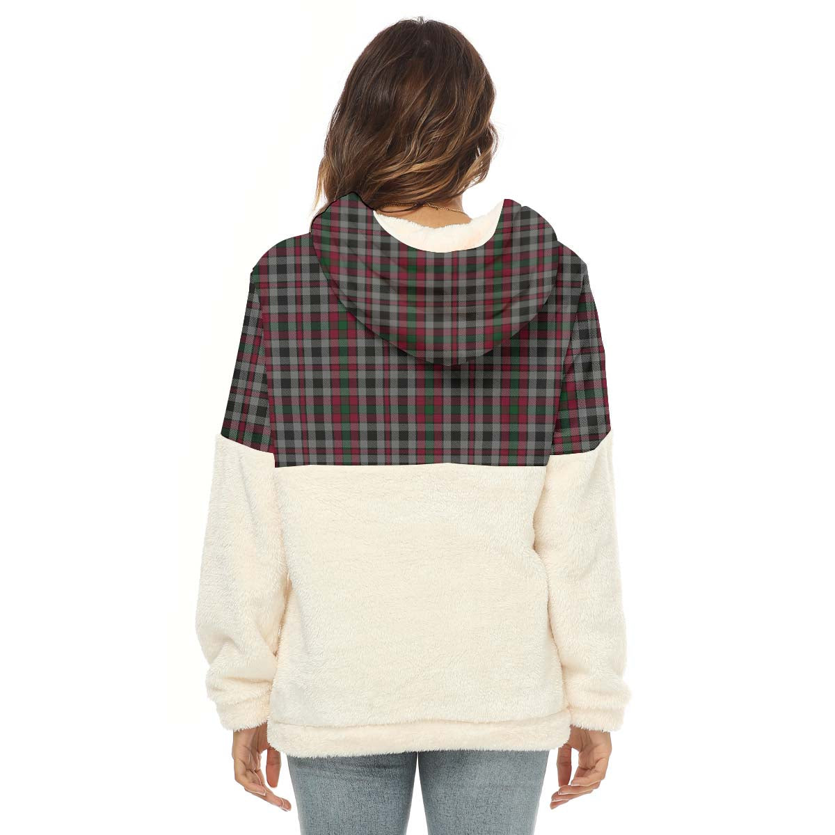 Borthwick Tartan Women's Borg Fleece Hoodie With Half Zip with Family Crest - Tartanvibesclothing