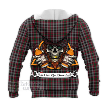 Borthwick Tartan Knitted Hoodie with Family Crest and Bearded Skull Holding Bottles of Whiskey - Tartan Vibes Clothing