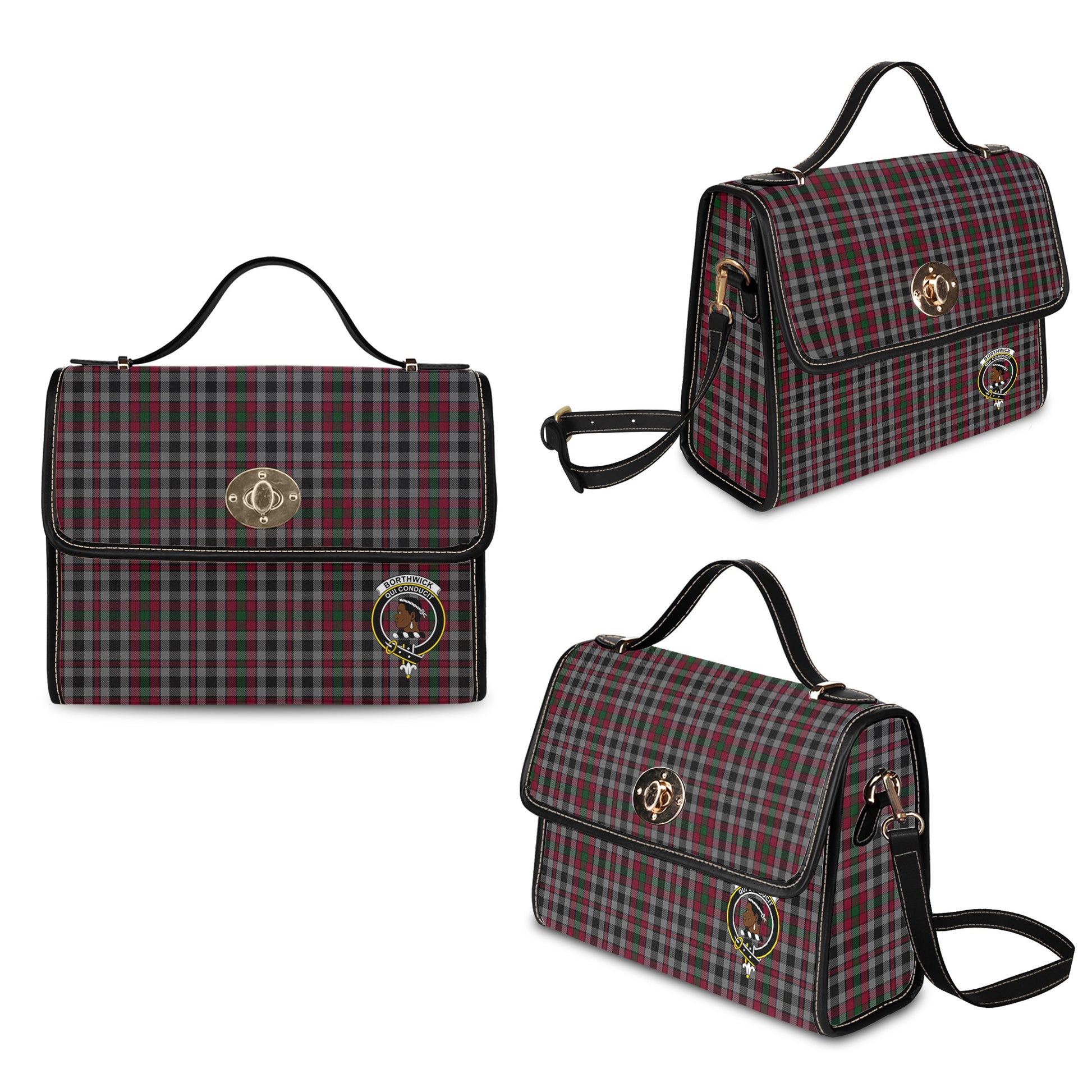 Borthwick Tartan Leather Strap Waterproof Canvas Bag with Family Crest - Tartanvibesclothing