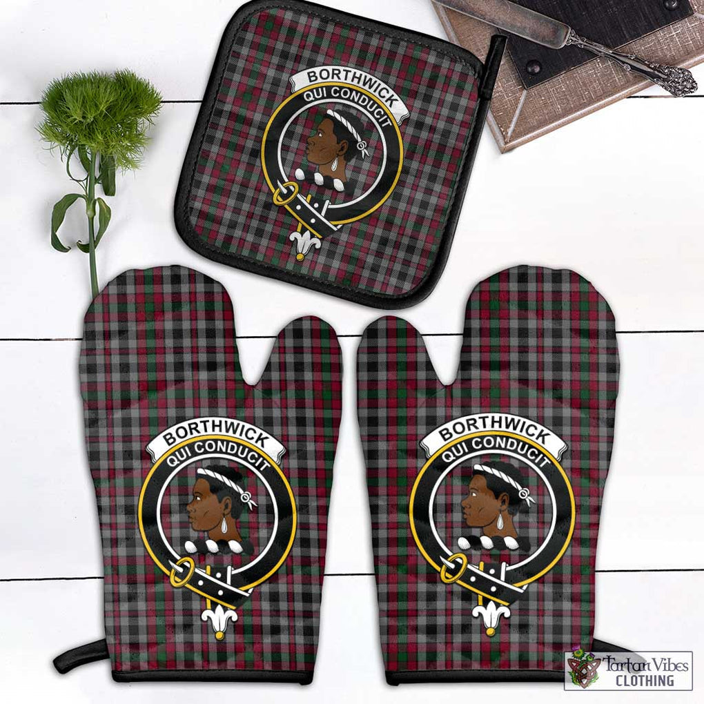 Borthwick Tartan Combo Oven Mitt & Pot-Holder with Family Crest Black - Tartan Vibes Clothing