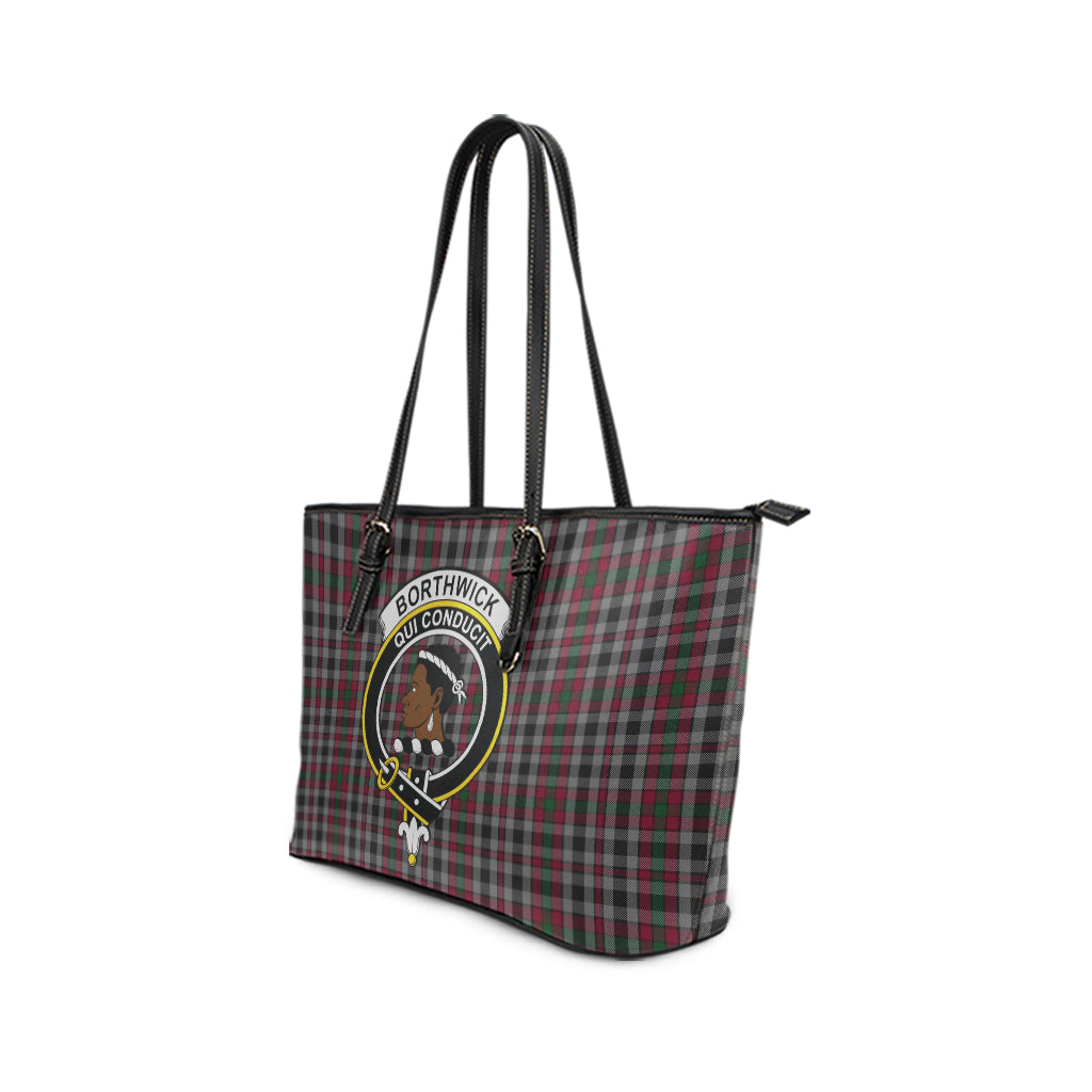 Borthwick Tartan Leather Tote Bag with Family Crest - Tartanvibesclothing