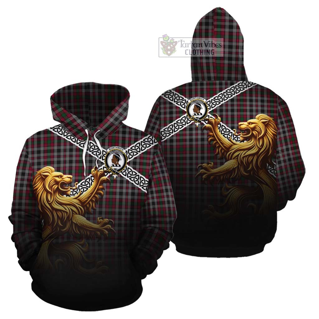 Borthwick Crest Tartan Cotton Hoodie with Golden Lion Emblem Celtic Style - Tartan Vibes Clothing