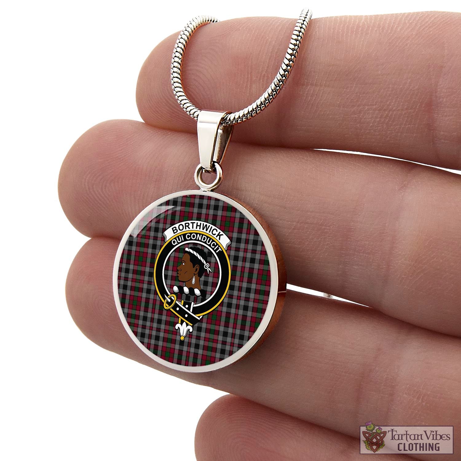 Tartan Vibes Clothing Borthwick Tartan Circle Necklace with Family Crest