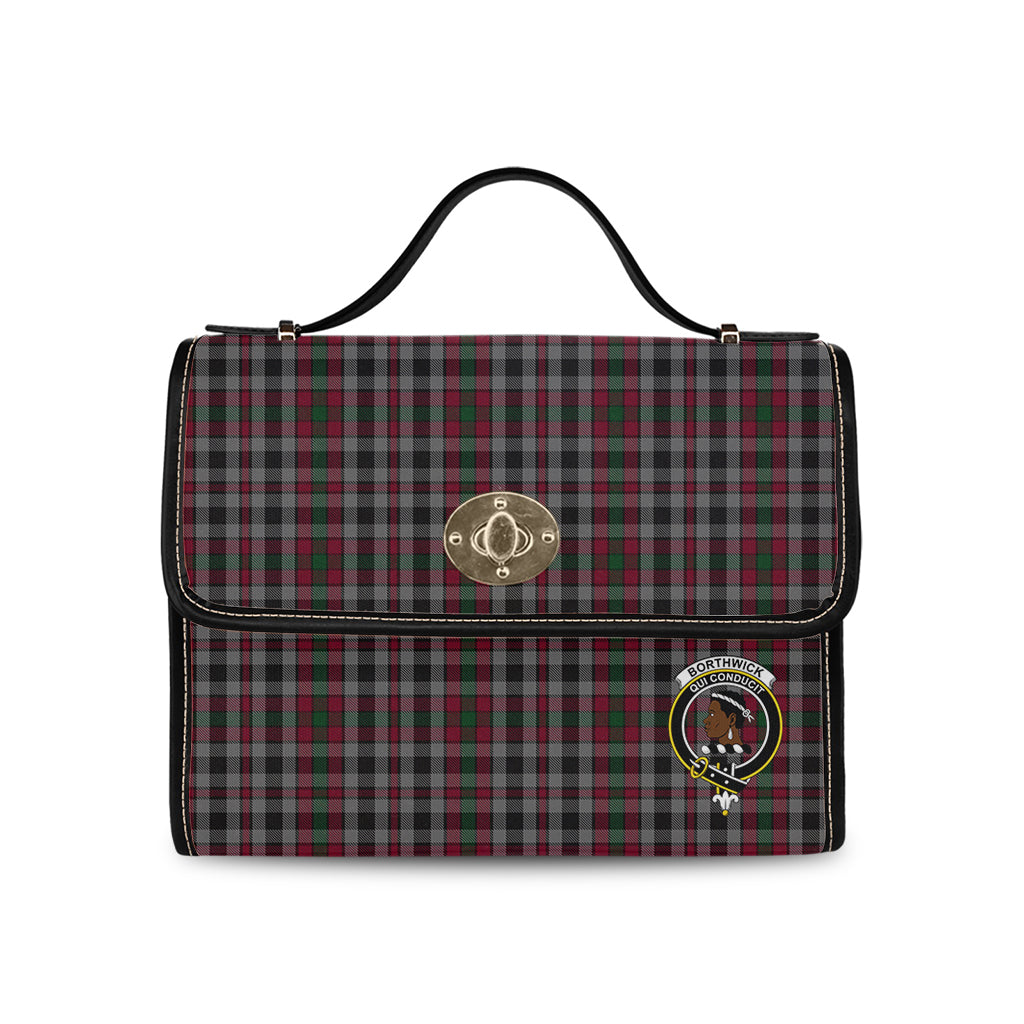 Borthwick Tartan Leather Strap Waterproof Canvas Bag with Family Crest - Tartanvibesclothing