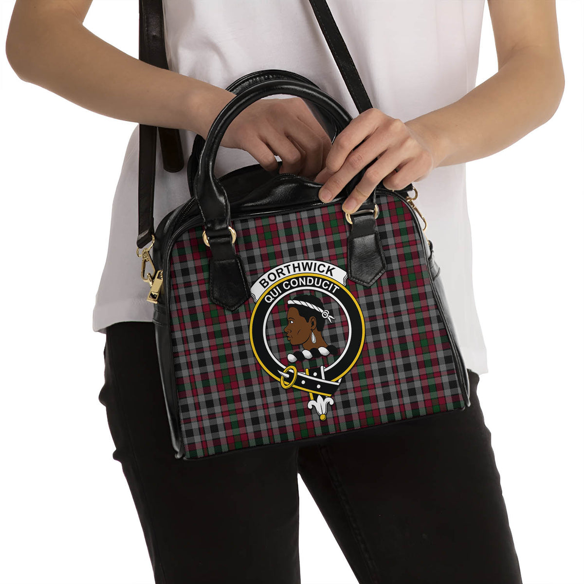 Borthwick Tartan Shoulder Handbags with Family Crest - Tartan Vibes Clothing