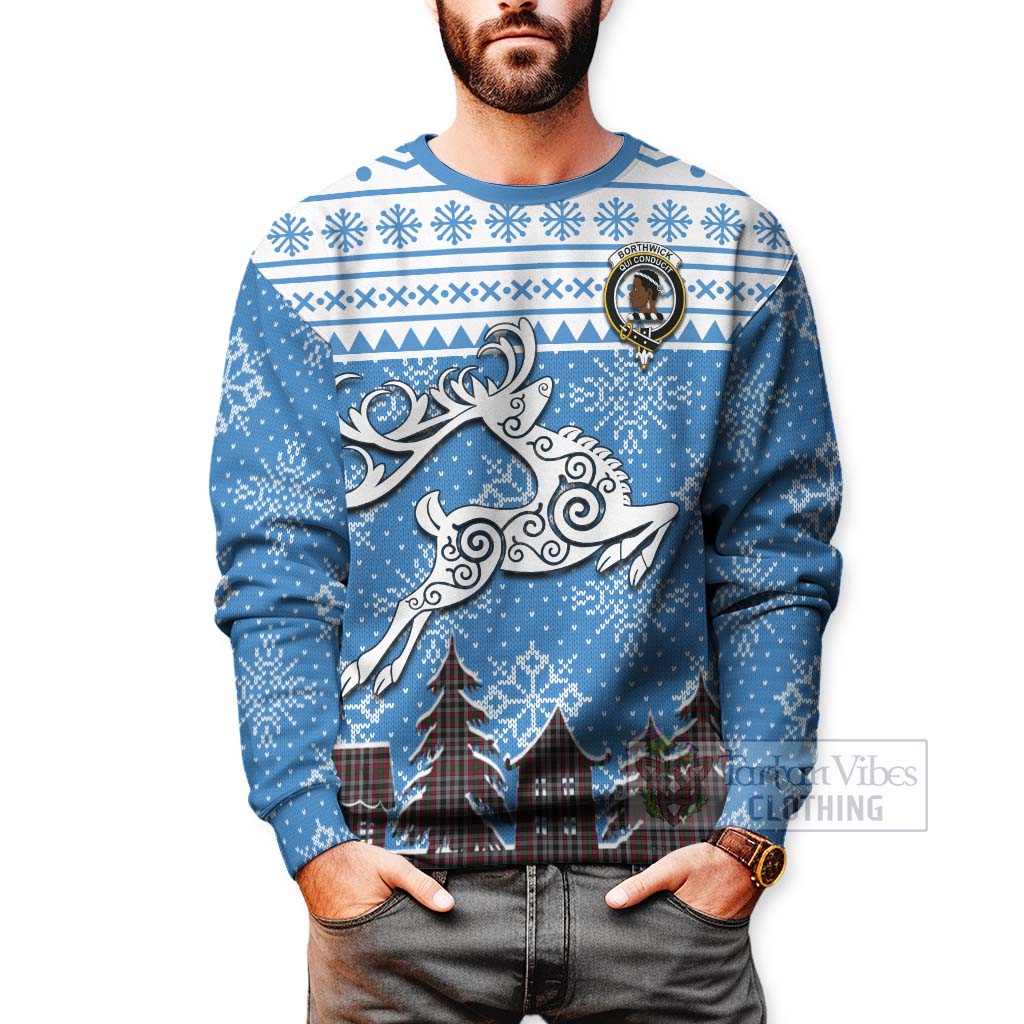 Borthwick Clan Christmas Sweatshirt Celtic Reindeer Style - Tartan Vibes Clothing