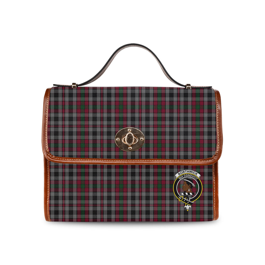 Borthwick Tartan Leather Strap Waterproof Canvas Bag with Family Crest - Tartanvibesclothing