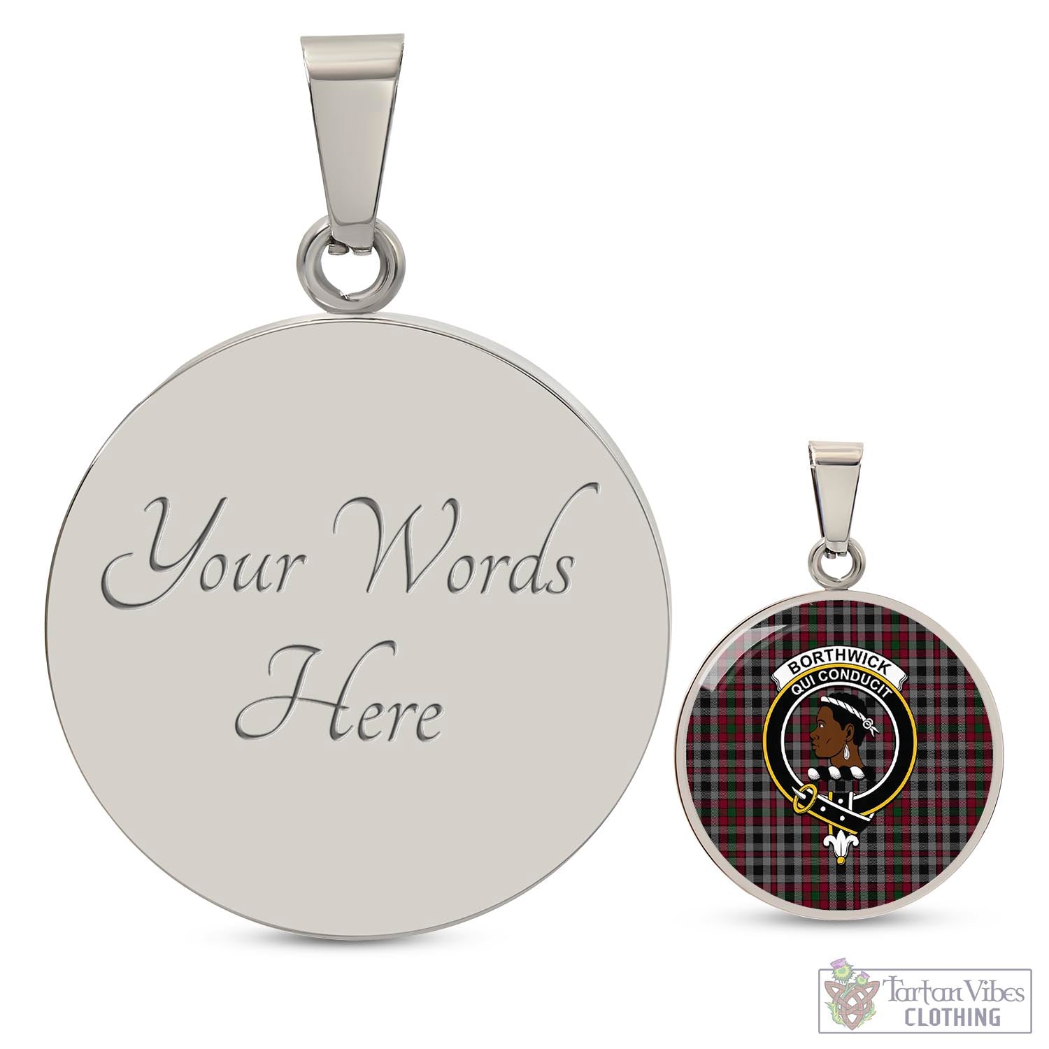 Tartan Vibes Clothing Borthwick Tartan Circle Necklace with Family Crest