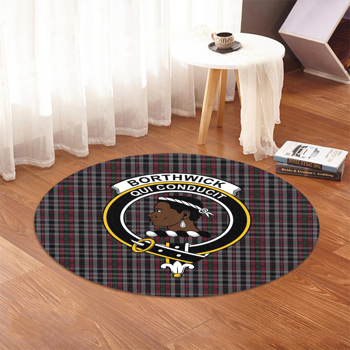 Borthwick Tartan Round Rug with Family Crest - Tartan Vibes Clothing
