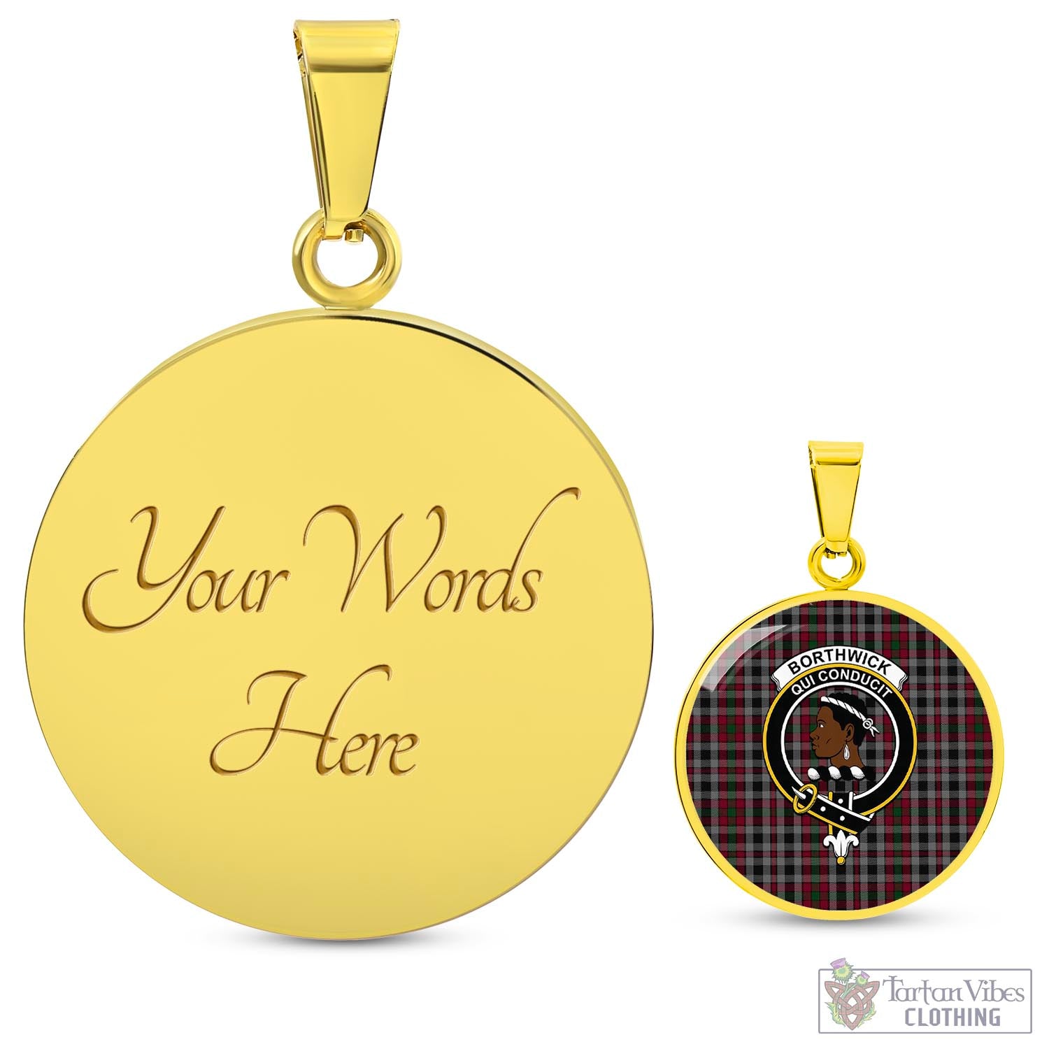 Tartan Vibes Clothing Borthwick Tartan Circle Necklace with Family Crest