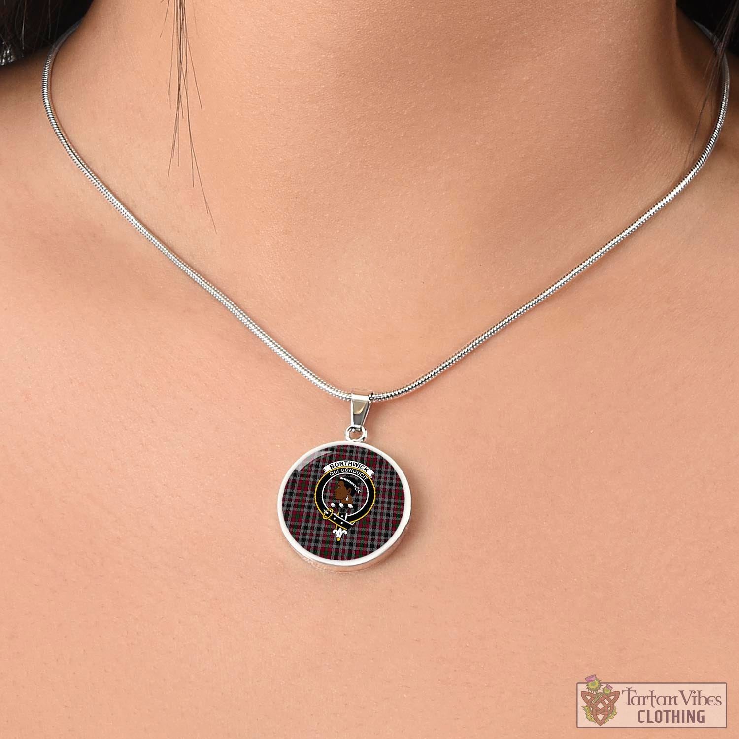 Tartan Vibes Clothing Borthwick Tartan Circle Necklace with Family Crest