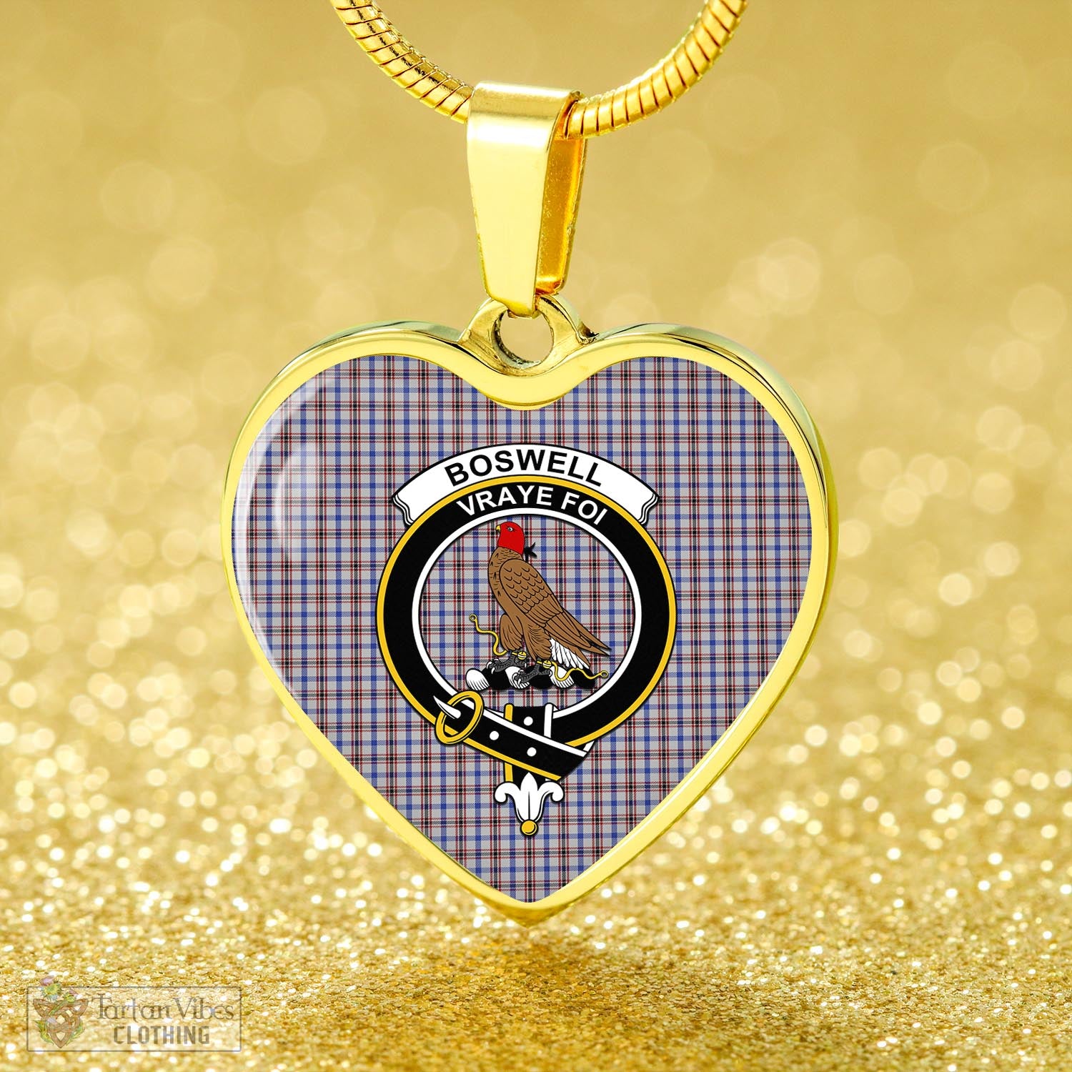 Tartan Vibes Clothing Boswell Tartan Heart Necklace with Family Crest