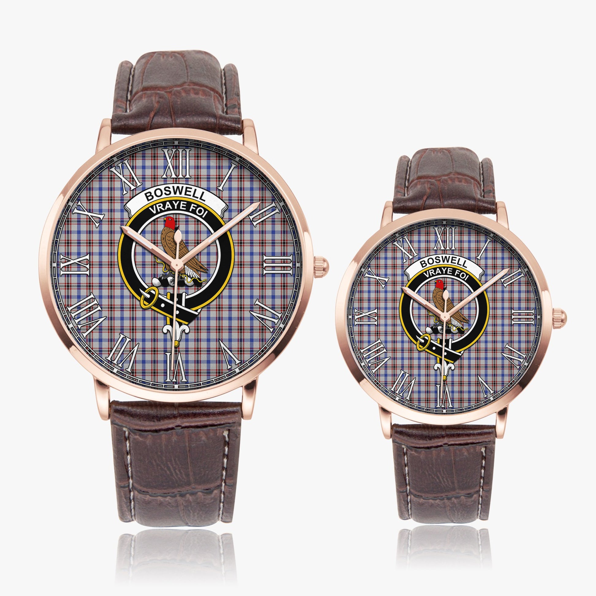 Boswell Tartan Family Crest Leather Strap Quartz Watch - Tartanvibesclothing