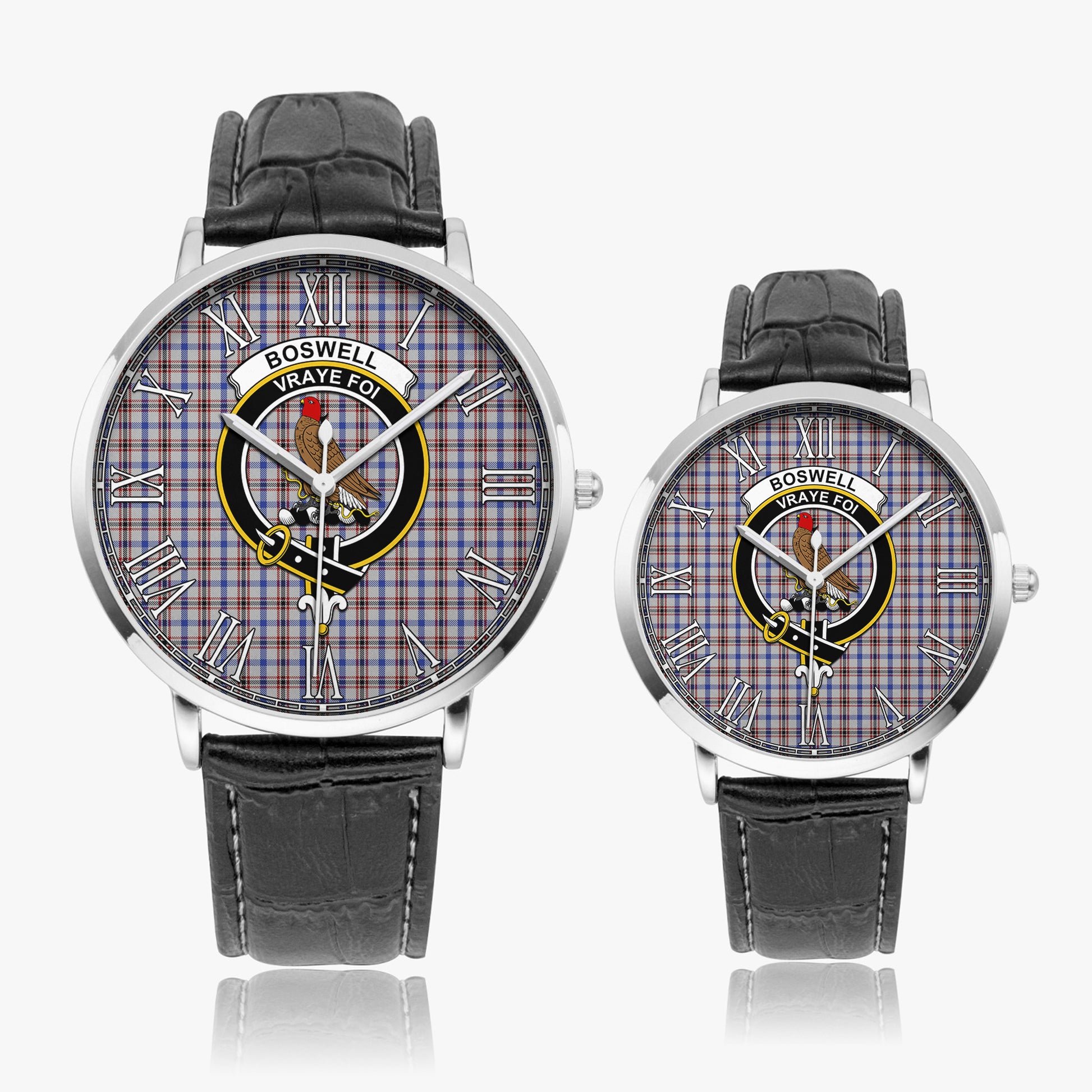 Boswell Tartan Family Crest Leather Strap Quartz Watch - Tartanvibesclothing