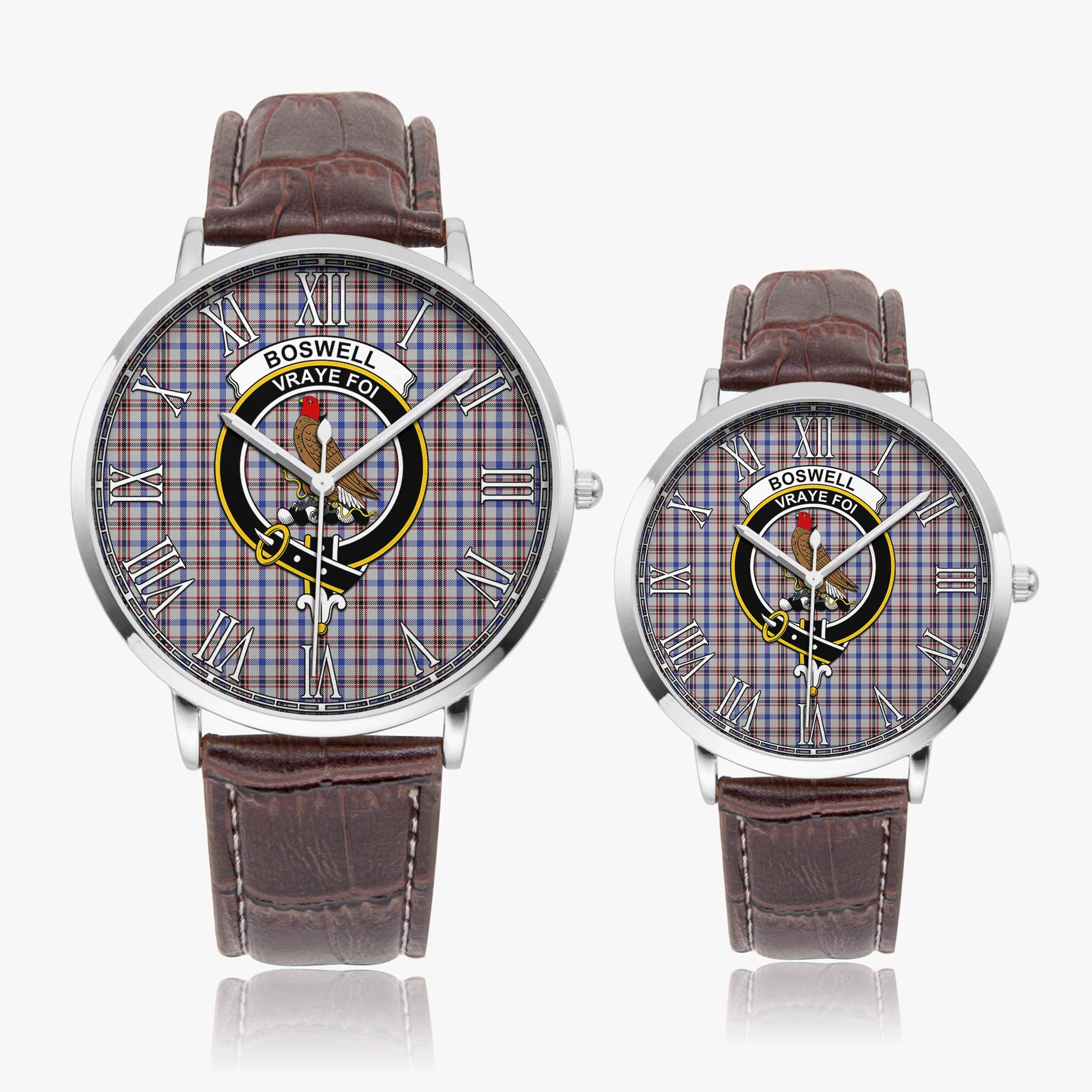 Boswell Tartan Family Crest Leather Strap Quartz Watch - Tartanvibesclothing