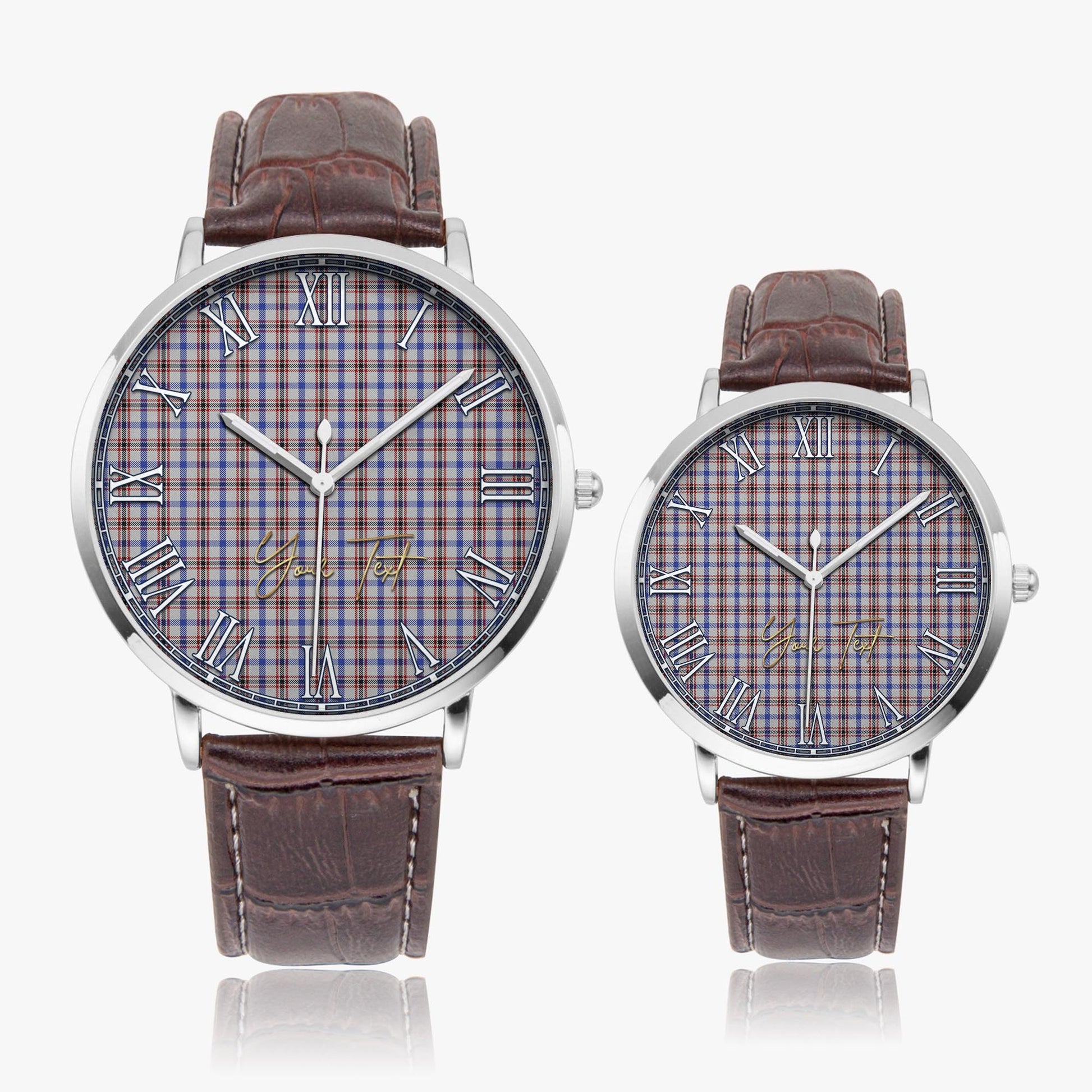 Boswell Tartan Personalized Your Text Leather Trap Quartz Watch Ultra Thin Silver Case With Brown Leather Strap - Tartanvibesclothing