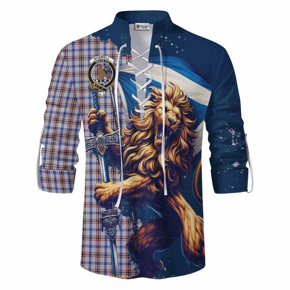 Tartan Vibes Clothing Boswell Tartan Family Crest Ghillie Kilt Shirt with Scottish Majestic Lion