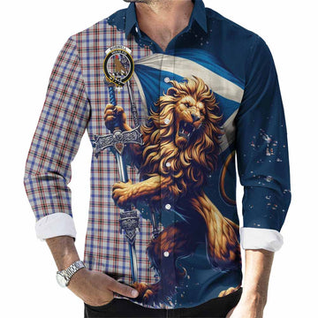 Boswell Tartan Family Crest Long Sleeve Button Shirt with Scottish Majestic Lion