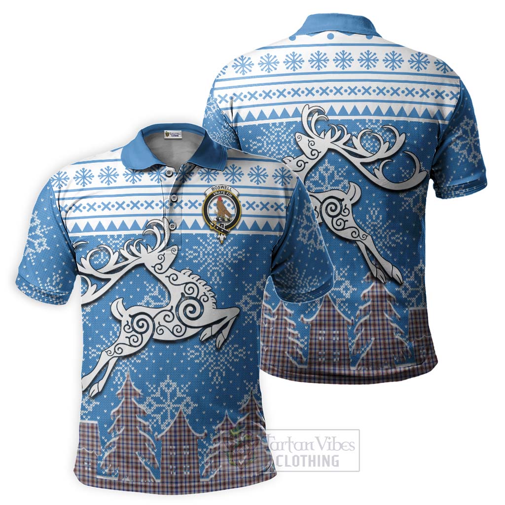 Tartan Vibes Clothing Boswell Clan Christmas Polo Shirt Celtic Reindeer Style