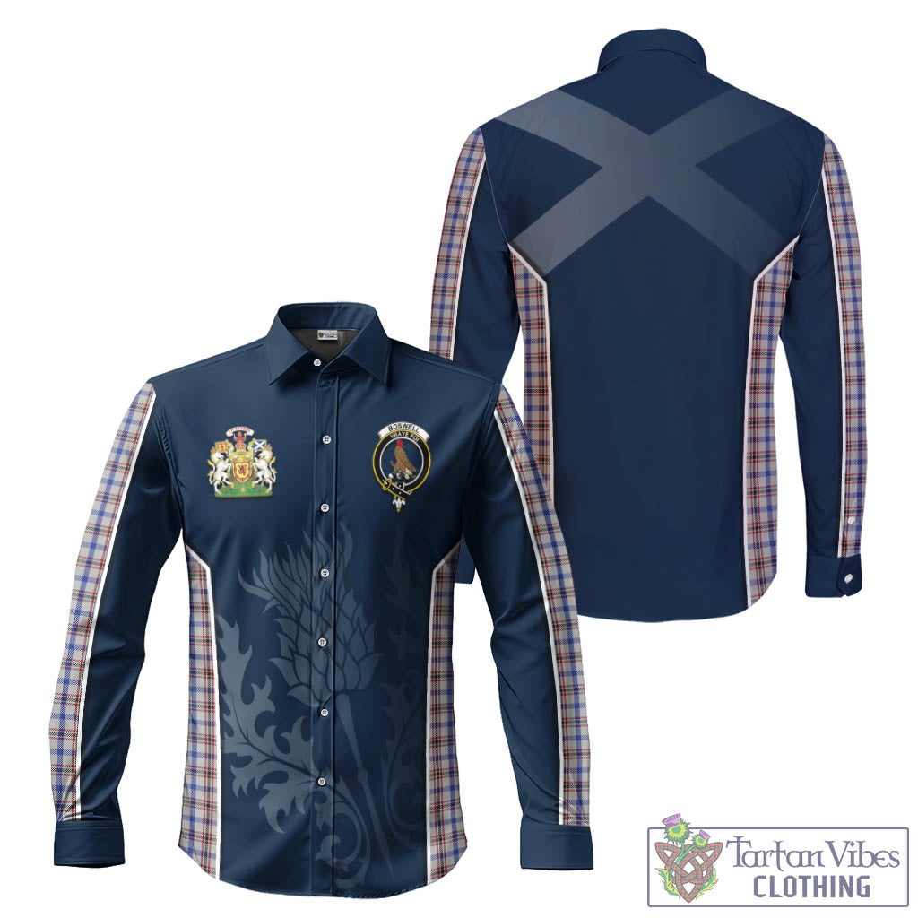 Tartan Vibes Clothing Boswell Tartan Long Sleeve Button Up Shirt with Family Crest and Scottish Thistle Vibes Sport Style