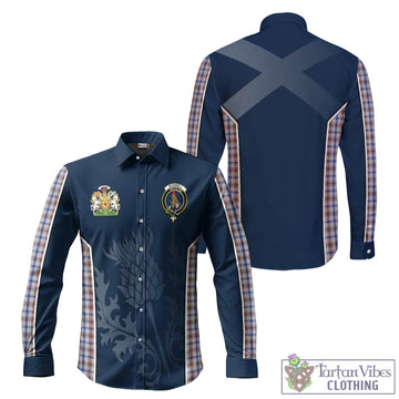 Boswell Tartan Long Sleeve Button Up Shirt with Family Crest and Scottish Thistle Vibes Sport Style