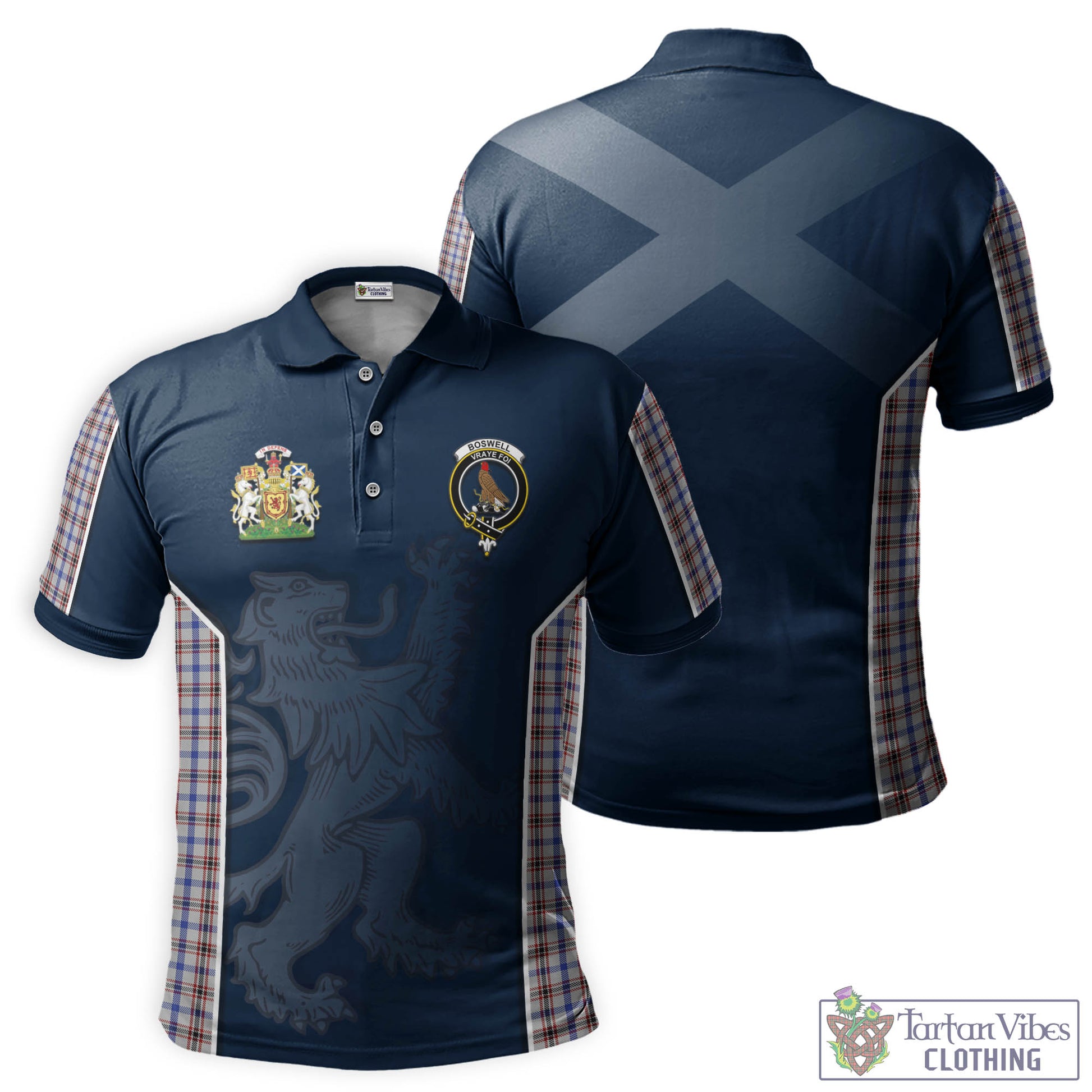 Tartan Vibes Clothing Boswell Tartan Men's Polo Shirt with Family Crest and Lion Rampant Vibes Sport Style